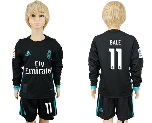 Real Madrid #11 Bale Away Long Sleeves Kid Soccer Club Jersey